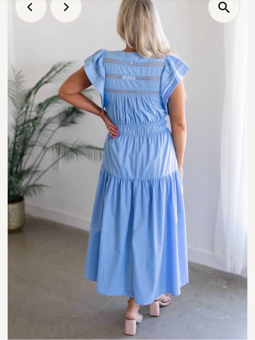 Entro Light Blue Maxi Dress with Crochet Details and Flutter Sleeves - Picture 9 of 10